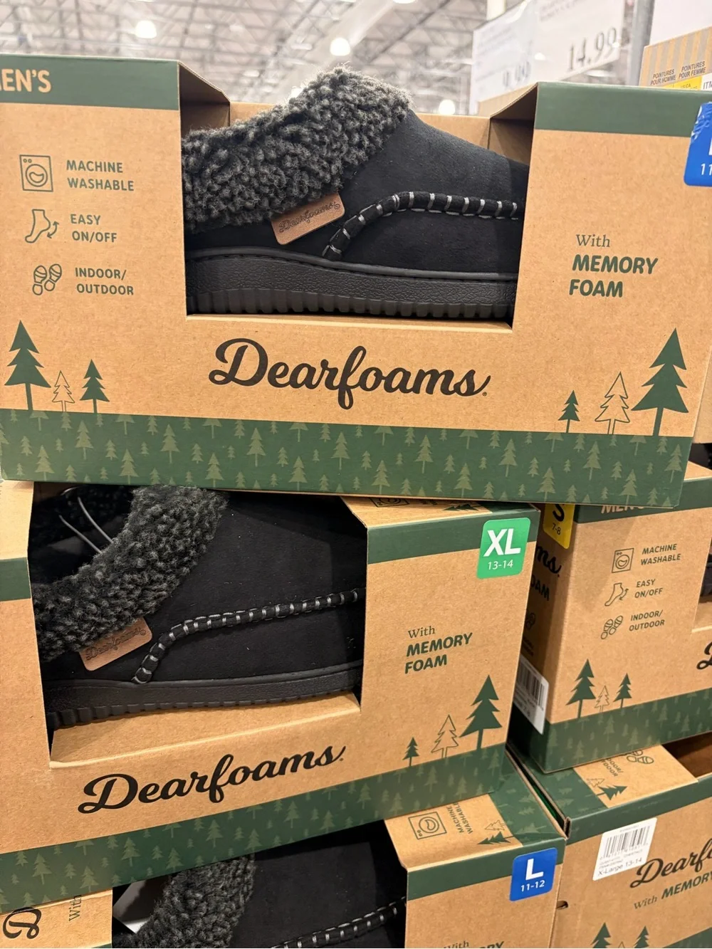 dearfoams Men’s Black Faux-Shearling Moccasin Slip-On memory foam new